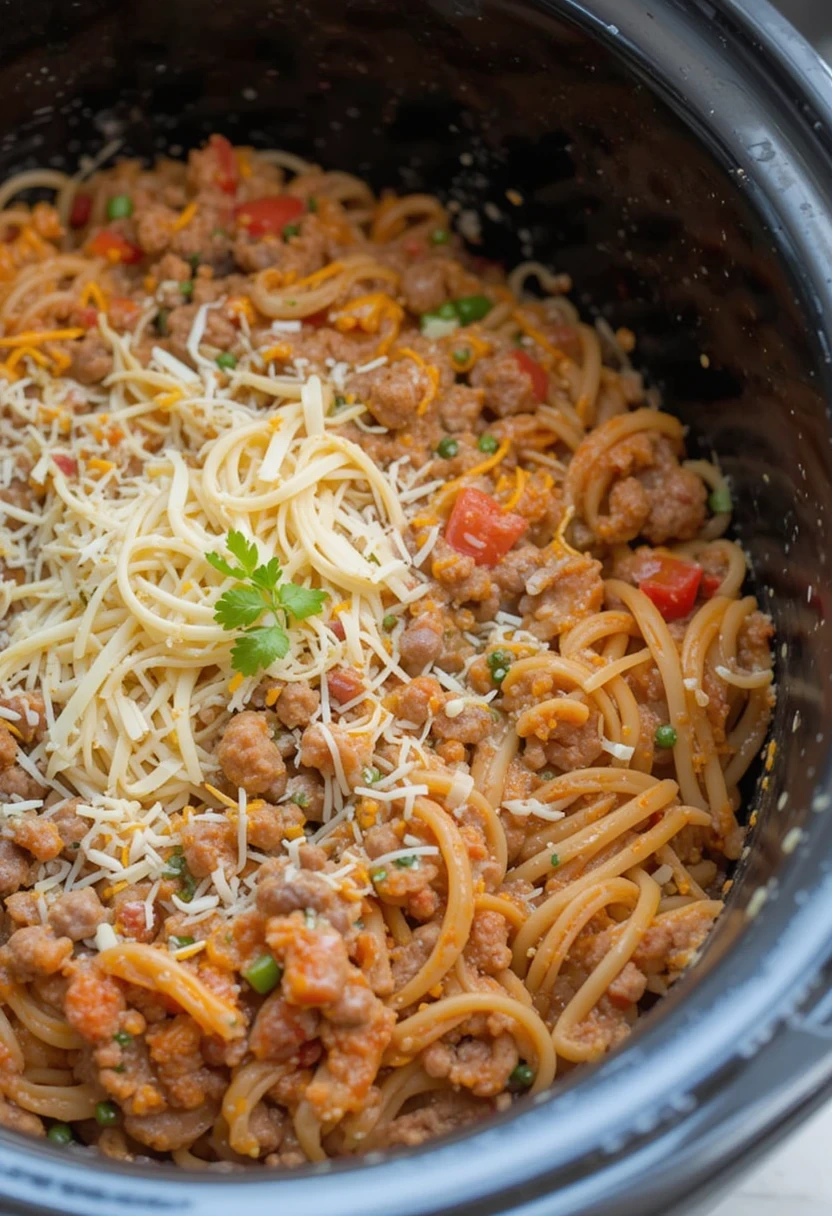 Crockpot Taco Spaghetti